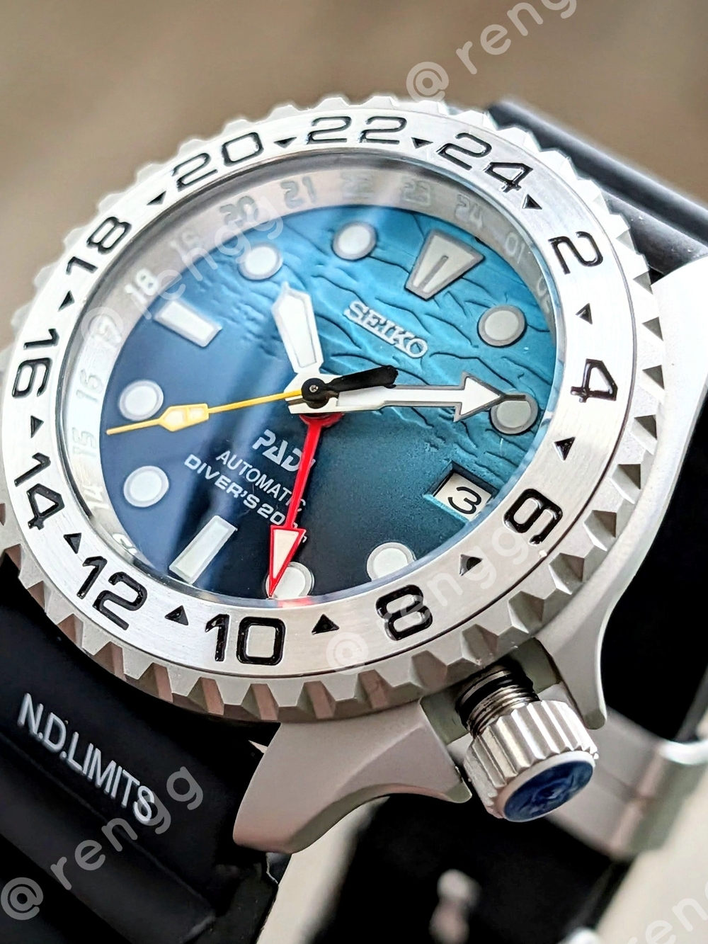42mm Seiko GMT Men's Blue Sea Diver Automatic Mod Watch Sapphire Sandblasted